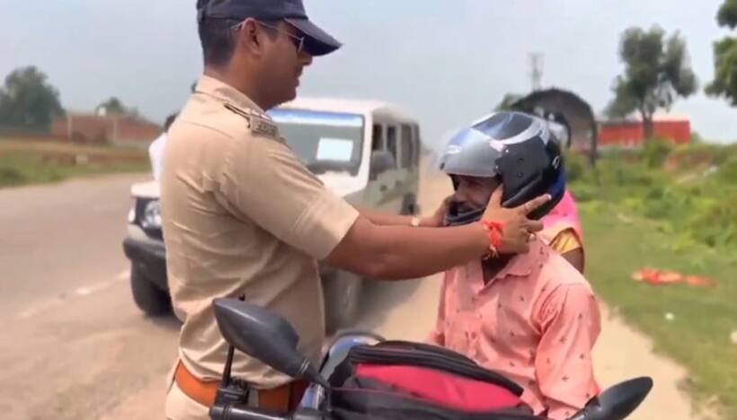 Watch: Police officer's unique idea on helmet awareness has delighted netizens