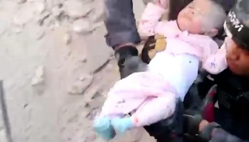 four month old baby found from rubble alive after 30 hours of the accident 