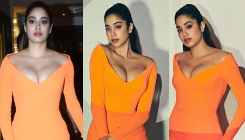 Janhvi Kapoor in orange bodycon dress