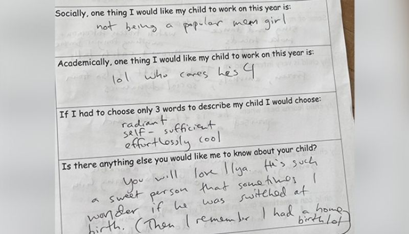 Mothers funny response in her 4 year old sons school form goes Viral