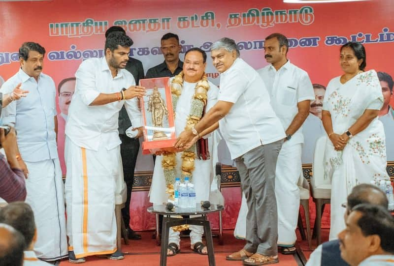 BJP National President JP Natta who has arrived in Tamil Nadu, held a consultation with party officials