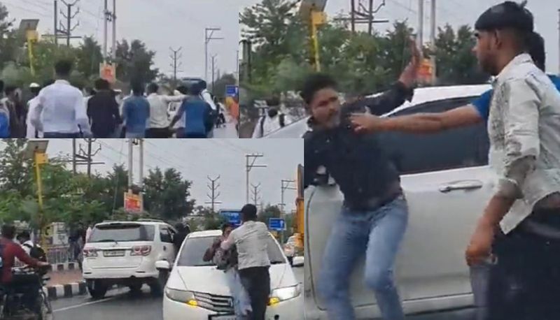 students group fights on road, even Fight Continued after hitting  by car in Ghaziabad akb