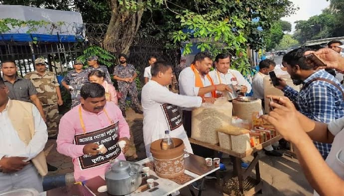 বিধানসভার গেটে বিজেপির ঘুগনি-ঝালমুড়ির দোকান, ‘দেশের প্রধানমন্ত্রীও চা-বিক্রেতা ছিলেন’, কটাক্ষ তৃণমূলের