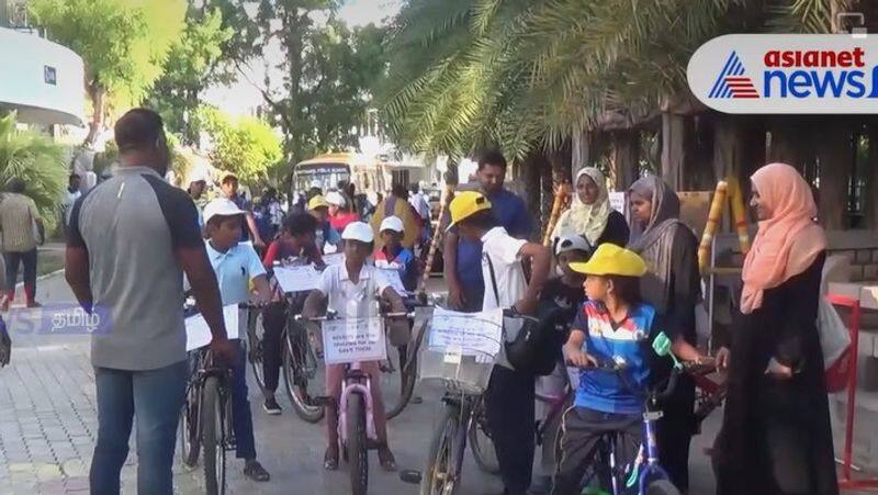 Cycle rally urging planting saplings in paddy!