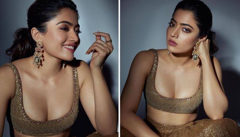 Pictures Rashmika Mandanna looks stunning in SEXY low-cut blouse paired with golden lehenga RBA