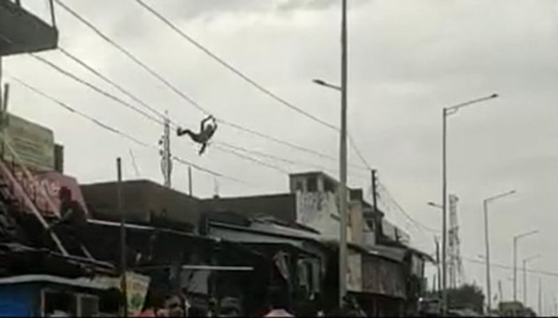 mans stunt on power line the video goes viral