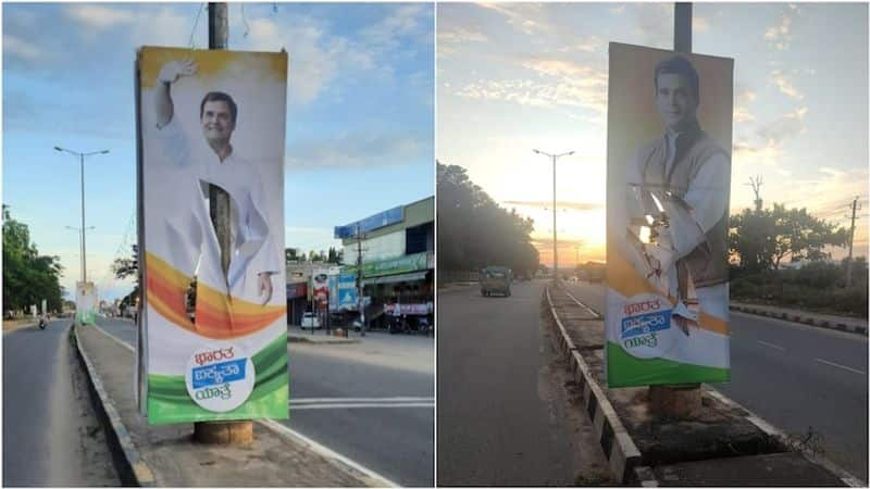 Rahul Gandhi welcome posters was vandalised in Karnataka