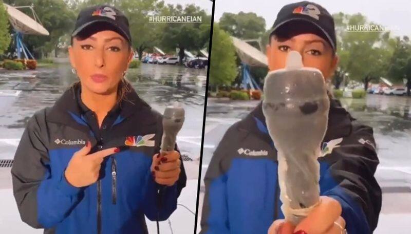 Hurricane Ian: nbc journalist Kyla Galer stuns viewers by using condom to protect microphone while reporting from florida snt