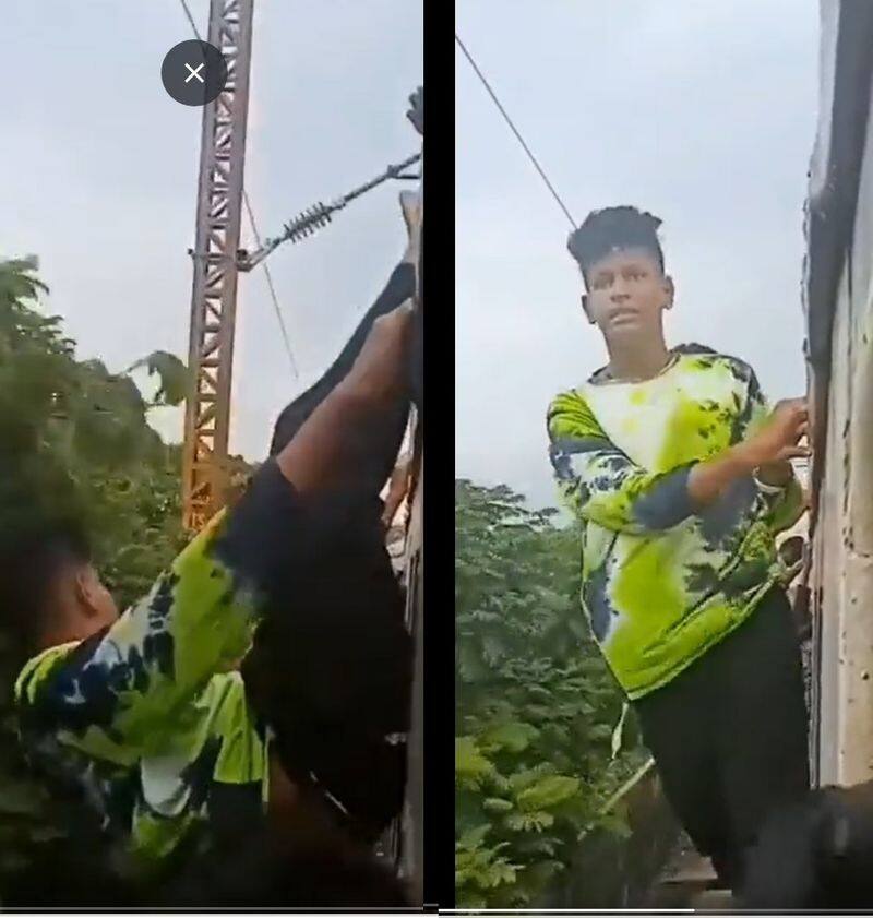 youngsters travel dangerously by hanging on the flying train viral video