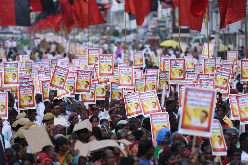 dmk and alliance parties road strike in puducherry