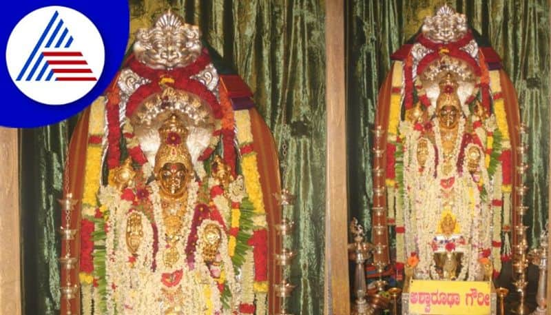 Navratri 2022 Day 7 Ashwarudha Gauri decoration for horanadu Annapoorneshwari gow