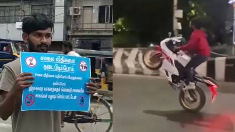 Awareness campaign at the same place as the bike adventure in Teynampet Signal 