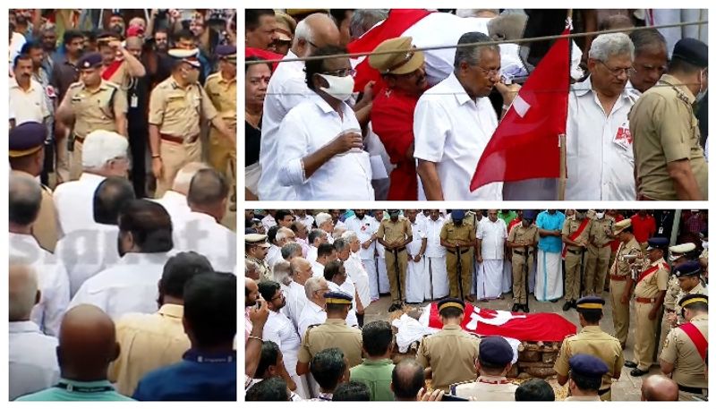 cpim leader kodiyeri balakrishnan body cremated at Payyambalam 