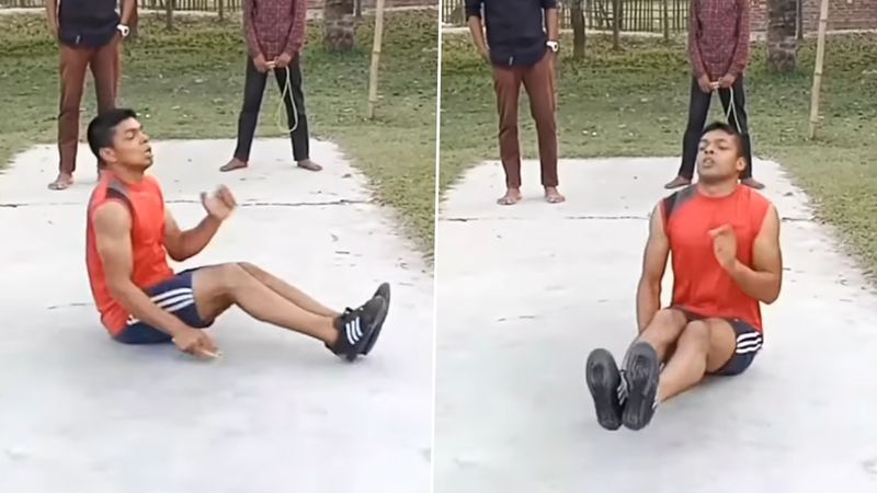 A Bangladeshi man breaks the world record for the most bum skips performed in 30 seconds.