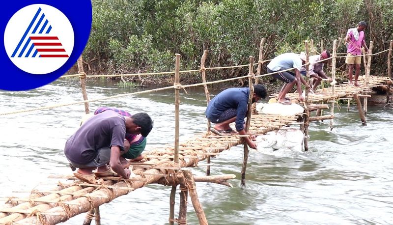 chikkamagaluru villagers built a makeshift bridge across the tunga river gvd