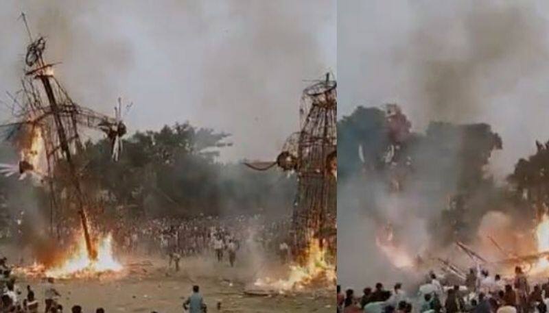 effigy of Ravana fell on the people during Ravan Dahan in Yamunanagar