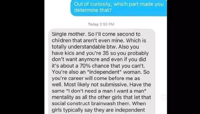 man sends sexist message to single mother in tinder that went viral 