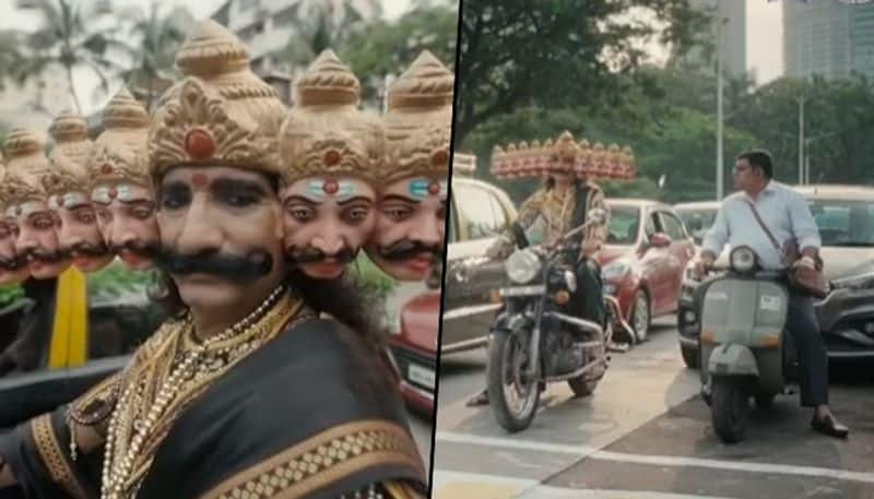 Ravana ride bike on Mumbai streets for road safety - gps