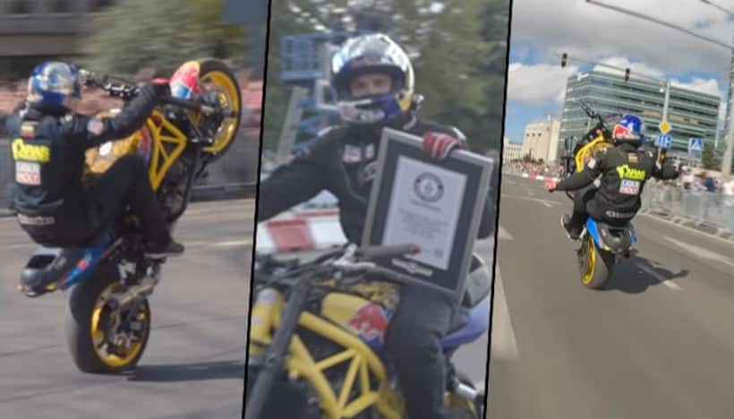 Watch: Lithuania stunt rider executes longest no-hands wheelie; breaks an Indian's record