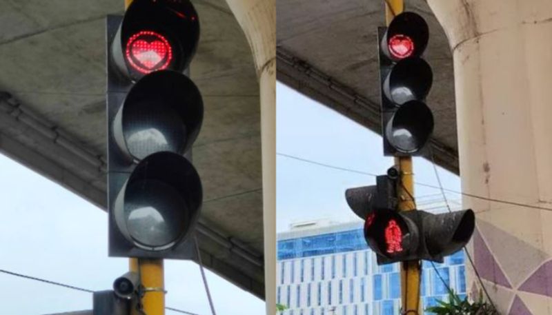 instead of red light bengaluru to display heart symbol at traffic signals