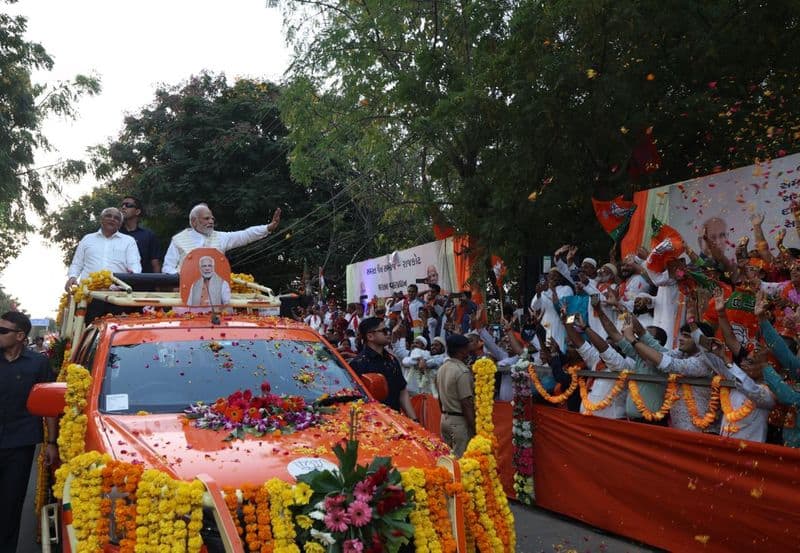 prime minister narendra modi massive roadshow in Rajkot