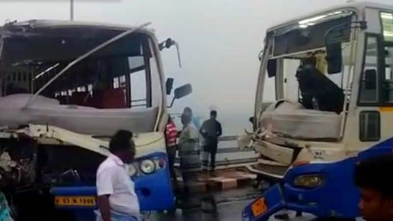 Another accident at Pampan Bridge... Government buses face-to-face collision.. 20 people injured..!