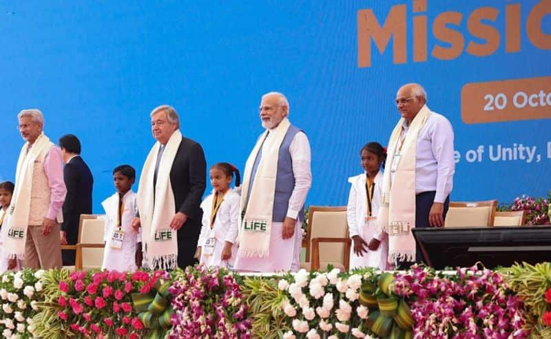 PM Modi UN chief Guterres launch Mission LiFE for climate in Kevadia Gujarat