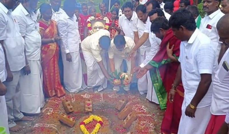 foundation stone ceremony for karunanidhi statue was held in hindu style