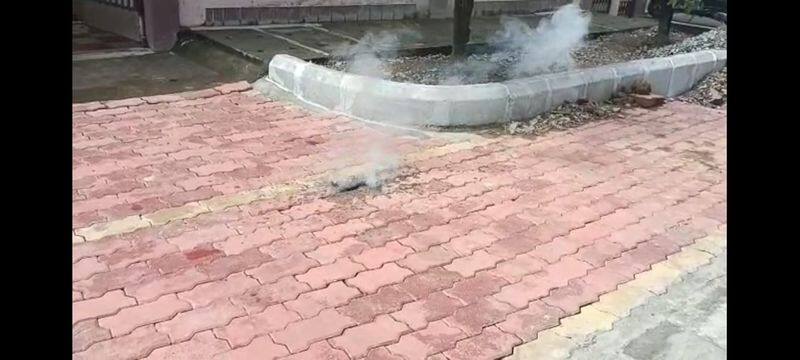 Strange sound, smoke under the footpath at shivamogga rav