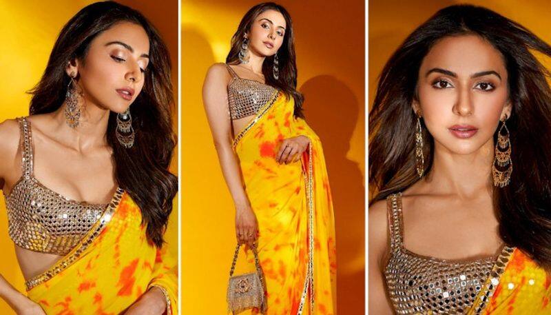 Thank God actor Rakul Preet Singh sets Diwali vibe in yellow saree with strappy blouse drb