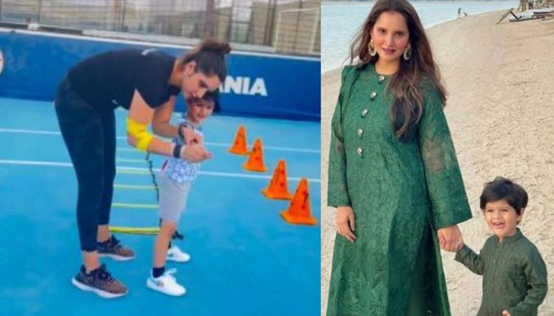 Sania Mirza teaches her son tennis