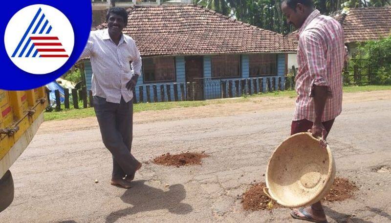 Instead of asphalt, a patchwork of gravel at rippanpete shivamogga rav