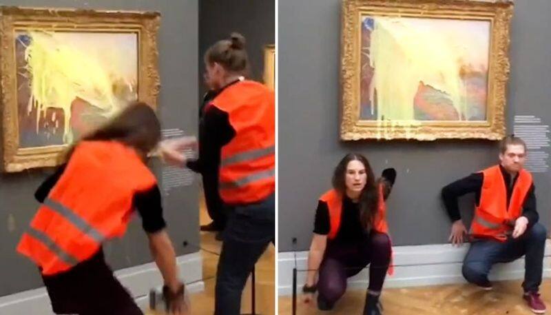 Climate activists throw mashed potatoes on Monet Les Meules painting in Germany watch gcw