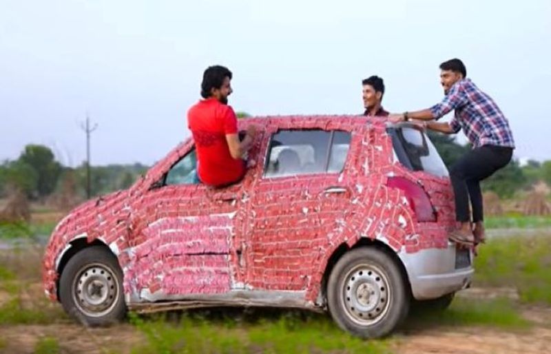 one lakh firecrackers on a car set youtuber to fire, video goes viral