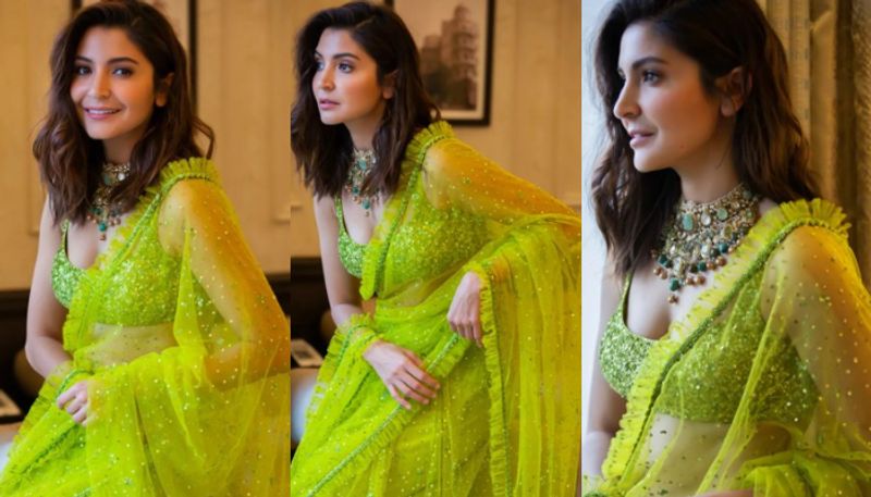 Anushka Sharma in green Sabyasachi saree