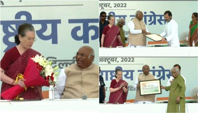 Mallikarjun Kharge is sworn in as Congress President.