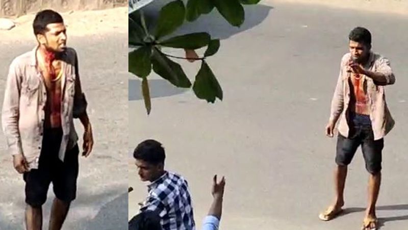 Puducherry Rowdy Rishi cut his throat and roaming around the road video goes on viral