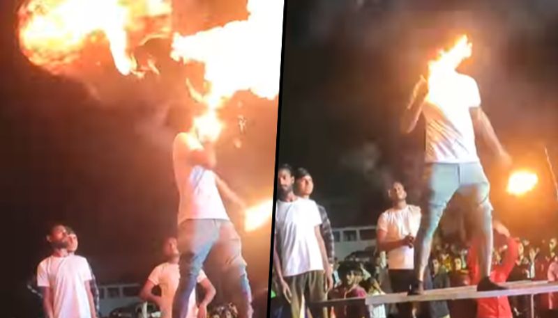 Stuntmans beard catches fire as he performs dangerous stunt; horrific incident goes viral - gps