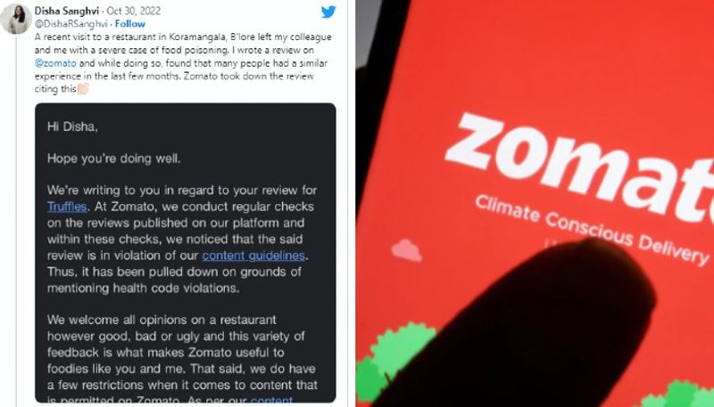 woman complaints about a restaurant in zomato but company removed the review 