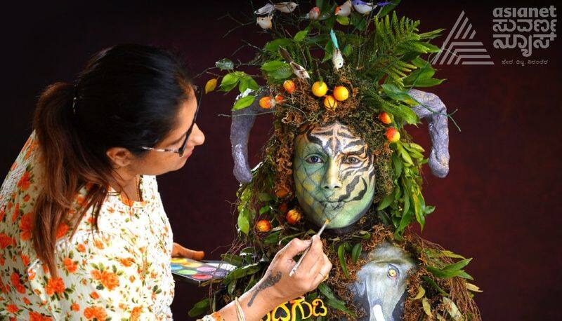 Gandhada Gudi face painting by Chetana a makeup artist from Mangaluru gvd