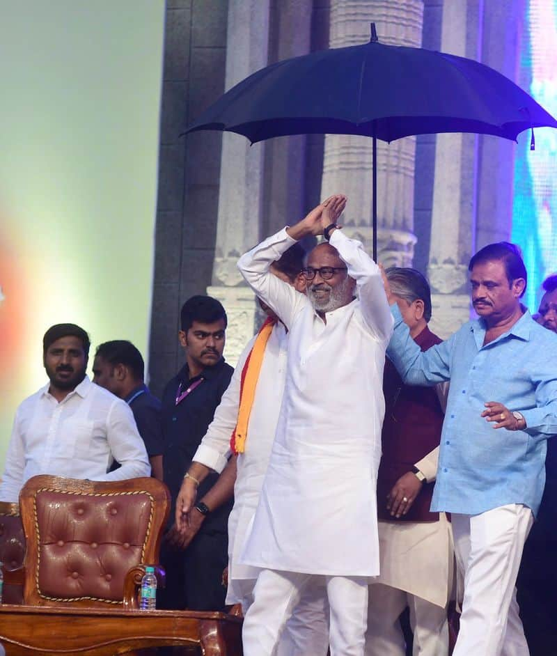 Karnataka minister holding Umbrella and CM Basavaraj Bommai showing love towards rajinikanth