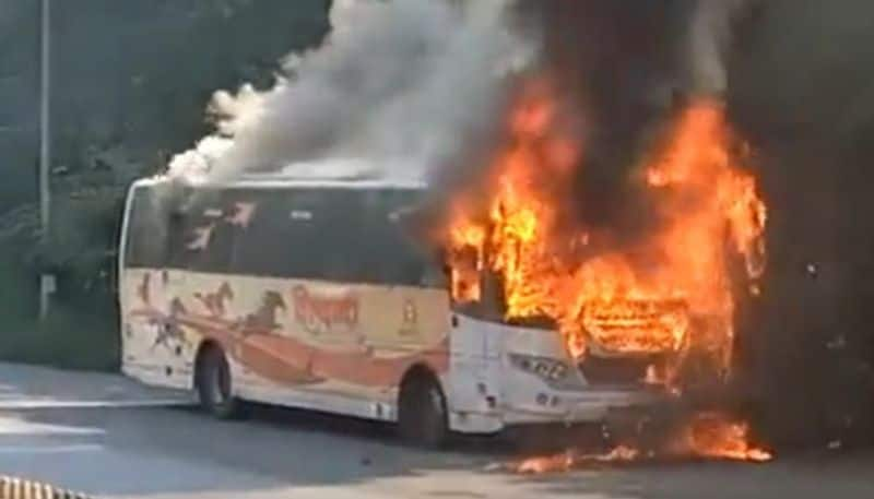 fire broke out in a TSRTC bus, Rajdhani Express bus burnt to ashes in hyderabad - bsb