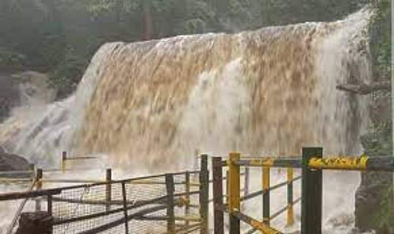 forest dept has banned bathing in the suruli waterfall due to flood