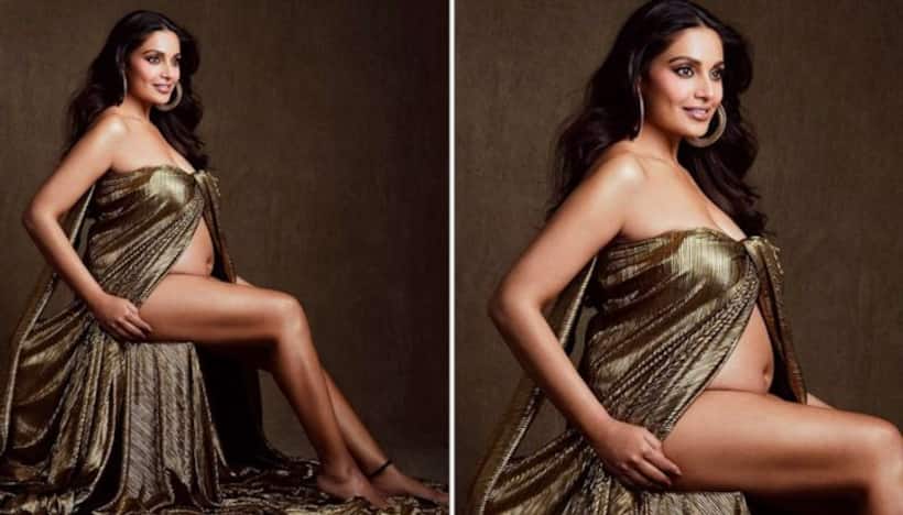 Bipasha Basu goes bold; flaunts baby bump in strapless gown