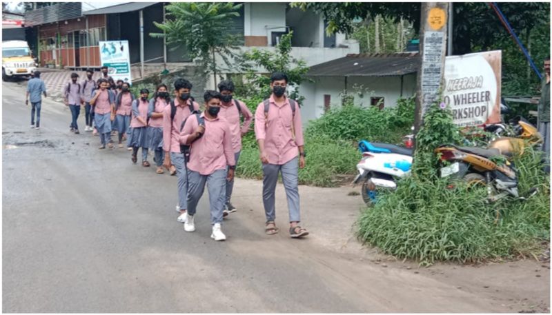 Students walk 30 kilometers to school beacuse of the Bus service stopped 