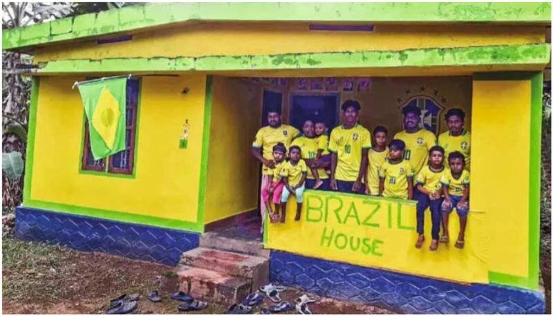 group of brazil fans turned the house into Brazil House