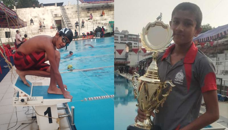 8th standard student won four gold medal in state swimming championships