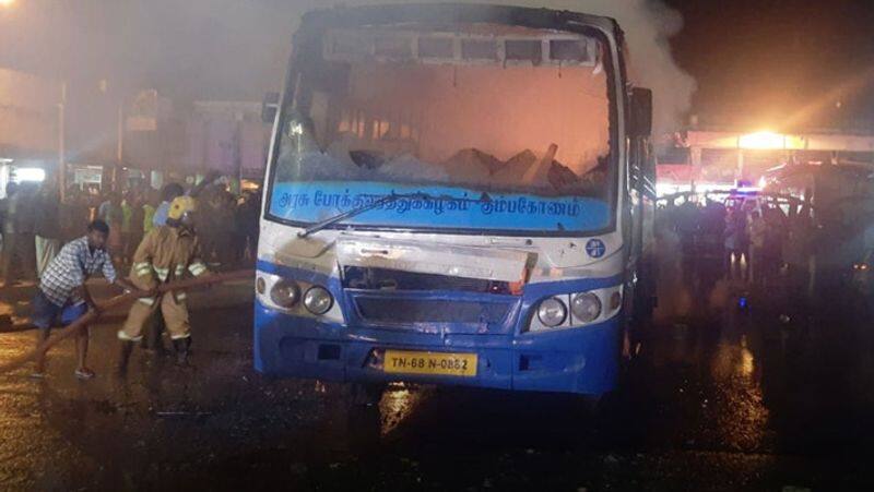 government bus fire accident in Chidambaram bus stand