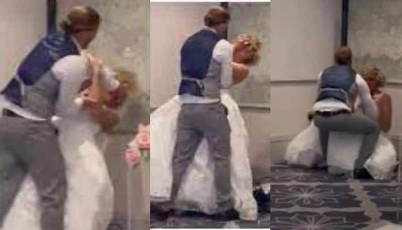 Groom smashes wedding cake on brides face in viral video