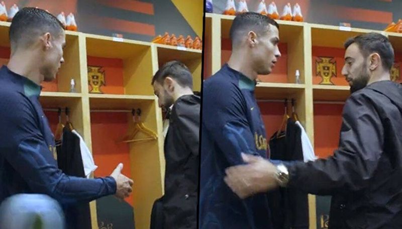 football qatar world cup 2022 Cristiano Ronaldo and Bruno Fernandes' 'frosty' meet-up in Portugal dressing room sends fans into tizzy snt